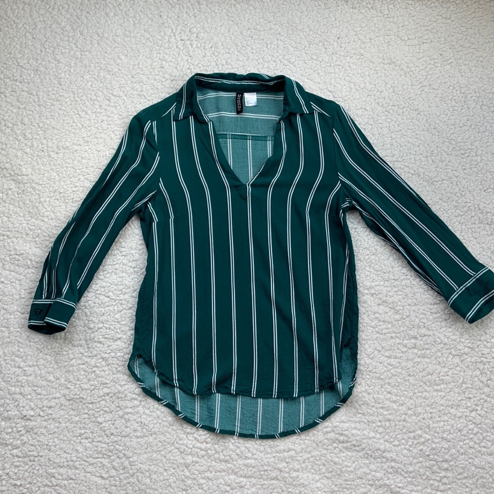 H & M divided womans forest green collared blouse 0